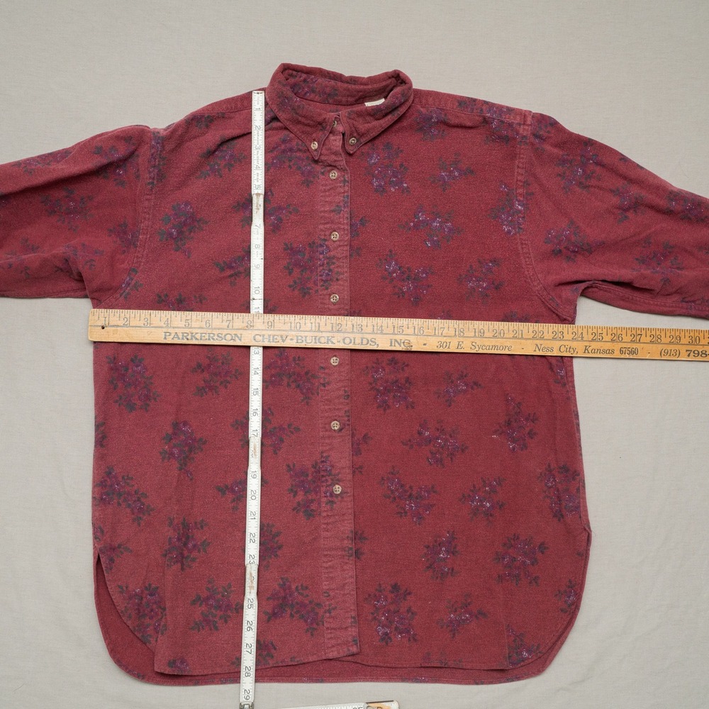 Vintage 90s LL Bean Womens Button Up Floral Print Maroon Long Sleeve Shirt - Picture 2 of 6